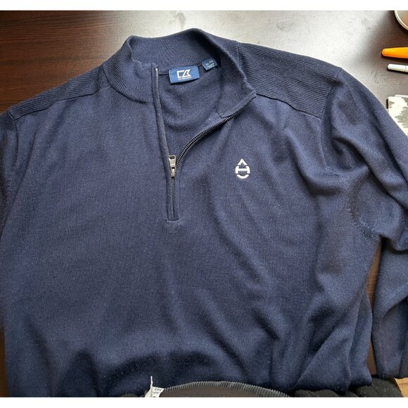 Cutter & Buck Sweater Mens XL Half-Zip Navy Blue Merino Wool Blend Golf Pullover - Picture 8 of 8